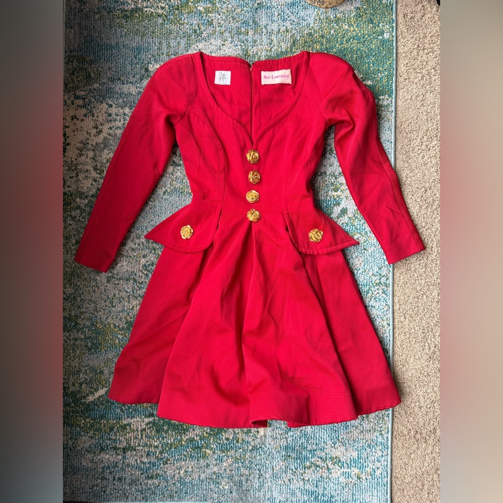 Vintage Riff’s custom handmade red rosette skirted dress, size small